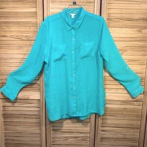 Cato Long Sleeve Button Down Blouse Green XL